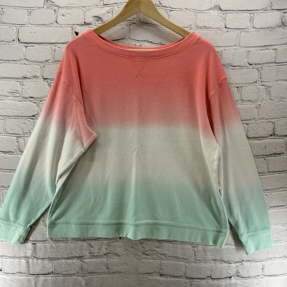Splendid Sweater Pullover Womens Sz L Pink Green Ombre Water Color